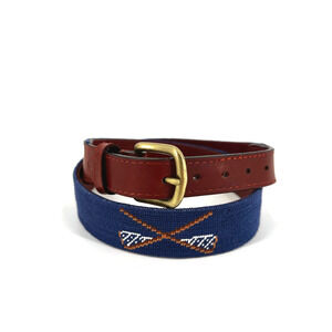 Smathers & Branson Needlepoint Lacrosse Leather Belt Size 34 Preppy Old Money